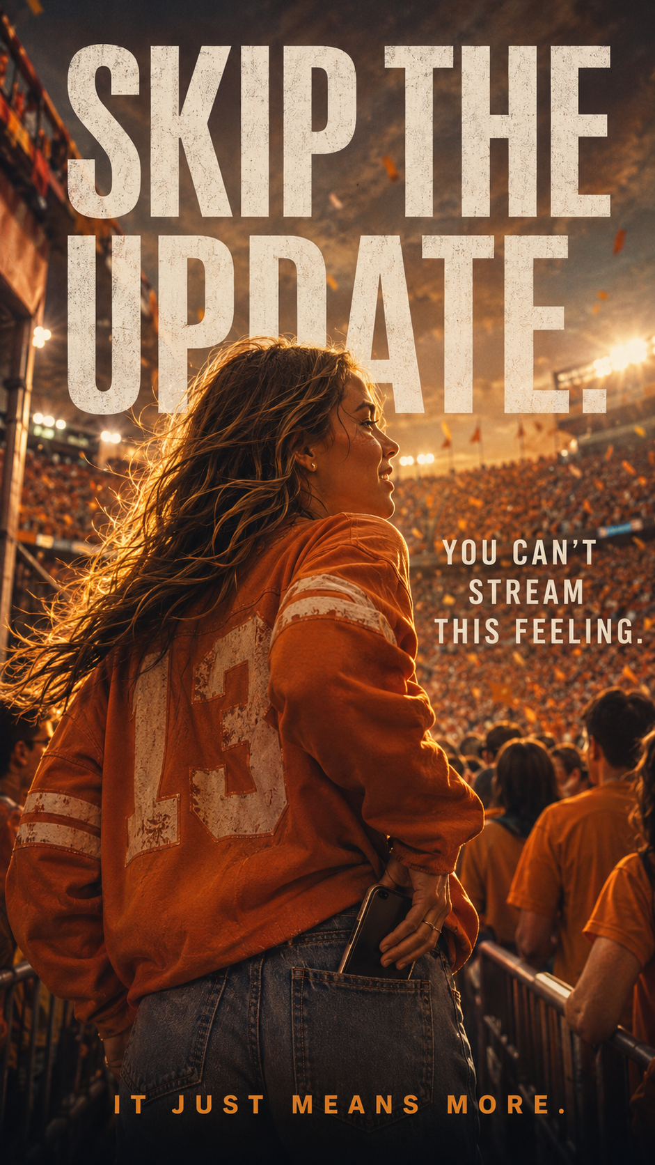 Skip the Update — fan overlooking packed stadium