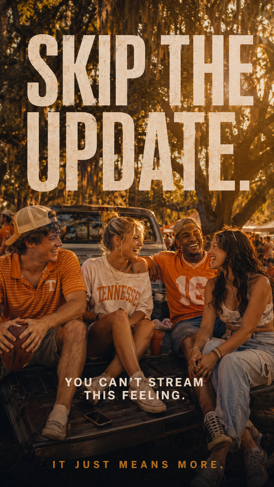 Skip the Update — friends tailgating together